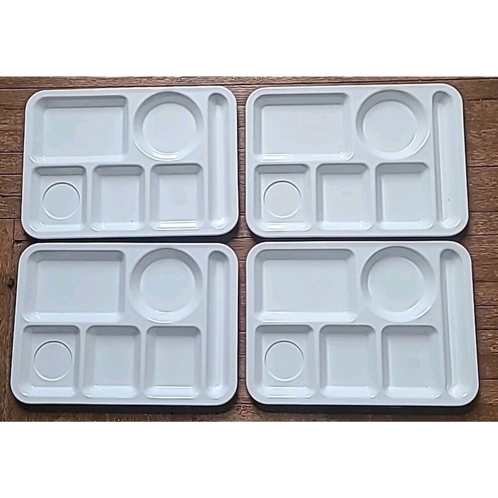 Set 4x Dallas Texas Ware white melamine 14" trays school cafeteria lunch camping